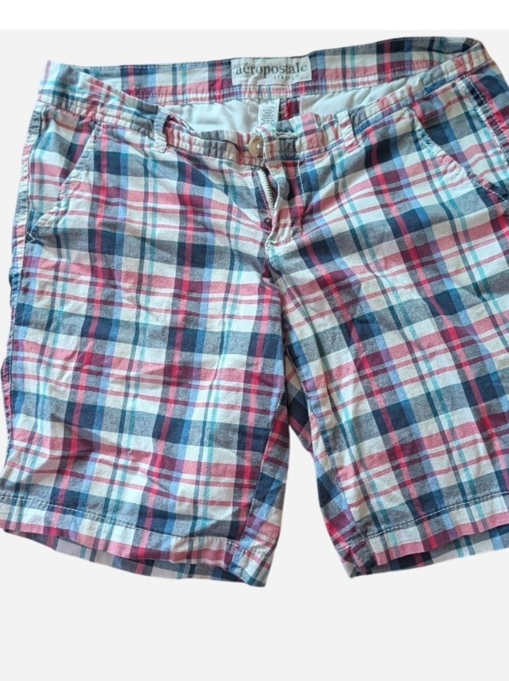 Pre-owned Aeropostale Men's Plaid Cotton Shorts - Red, Blue & White